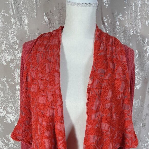 Aratta Silent Journey Waterfall Waffle Knit Open Cardigan Beading Boho Size M - Picture 2 of 10